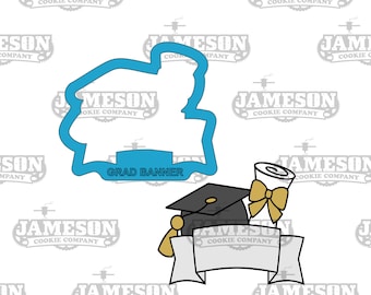 Grad Cap Diploma Banner Plaque Cookie Cutter - Graduate, Congratulations, Senior
