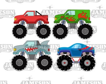 Monster Truck Cookie Cutter Set - 4 Cutter - Birthday, Racing, Car, Truck themed
