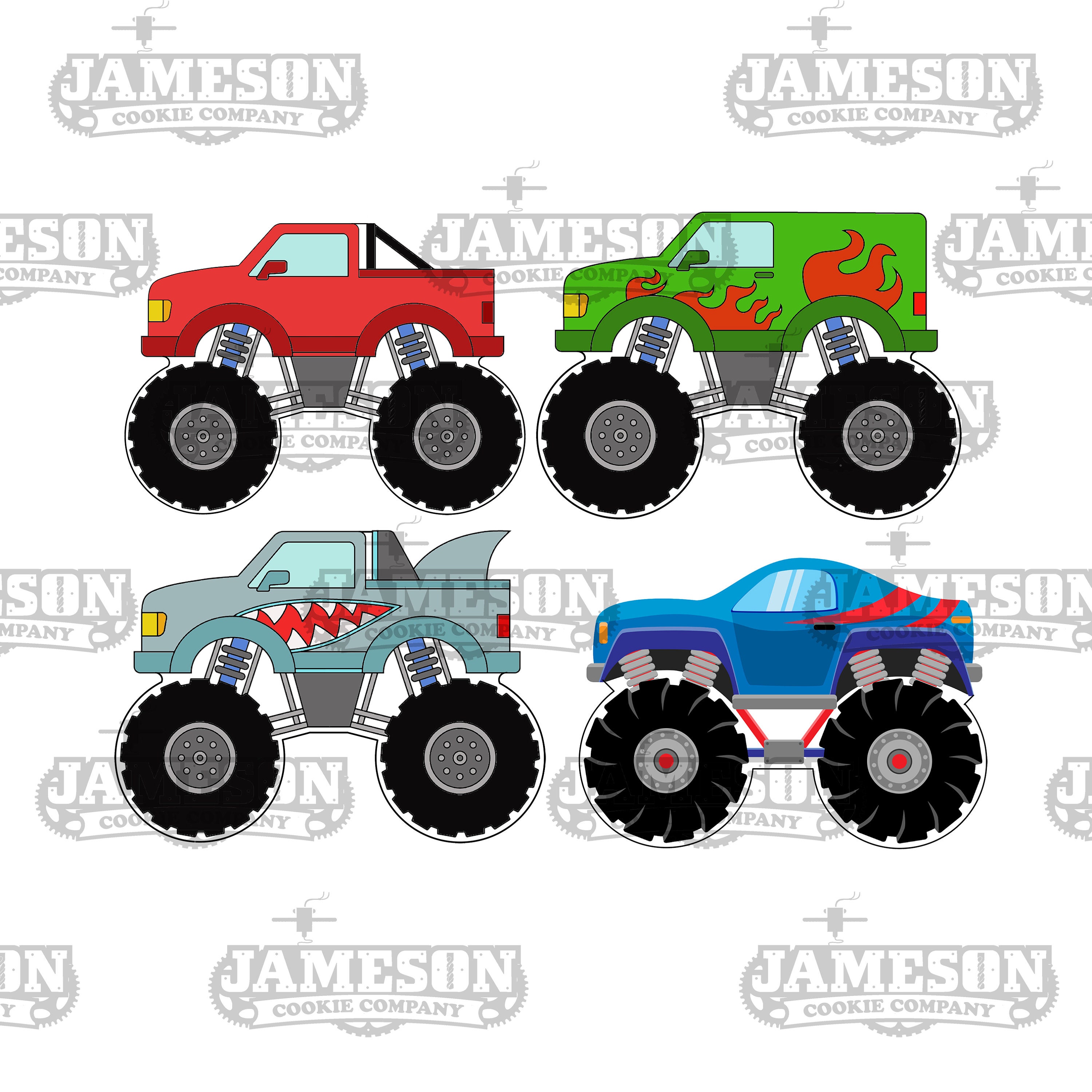 Monster Truck Cookie Cutter Set 4 Cutter Birthday Racing Etsy