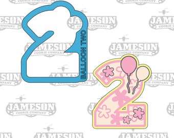 Number 2 with Balloons Cookie Cutter - Birthday Party Number Two Cookie Cutter