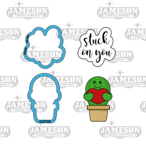 Stuck On You Cookie Cutter Set - Valentine&#39;s Day - Cactus Love Heart - Text Script Cookie Cutter
