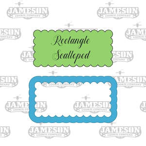 May include: A green rectangle with scalloped edges and the text "Rectangle Scalloped" in black cursive font. A blue rectangle with scalloped edges is below the green rectangle.