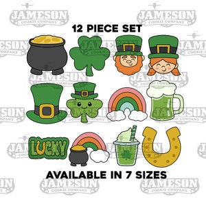 St. Patrick&#39;s Day Cookie Cutter Set - 12 Piece Set, Gold, Shamrock, Leprechaun, Hat, Rainbow, Beer, Horseshoe, Lucky, and more!