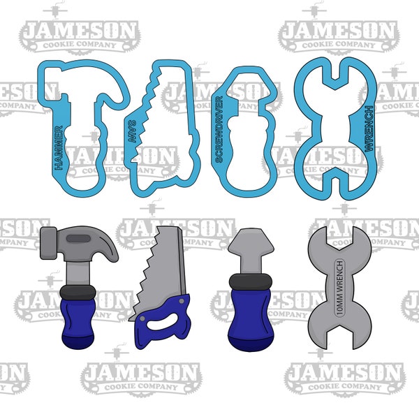 Tool Set Cookie Cutters - Hammer, Saw, Screwdriver, Wrench - Tool or Toolbox Theme - Father Day Theme