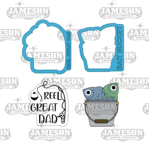 Father&#39;s Day Cookie Cutter Set - Reel Great Dad and Fish Bucket 2 piece Cookie Cutter Set