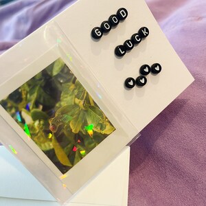 Carte de voeux - Porte-bonheur - Autocollant Polaroid en perles / Carte de voeux en perles / Carte de papeterie / Carte de coucher de soleil rose / Autocollant Polaroid en perles