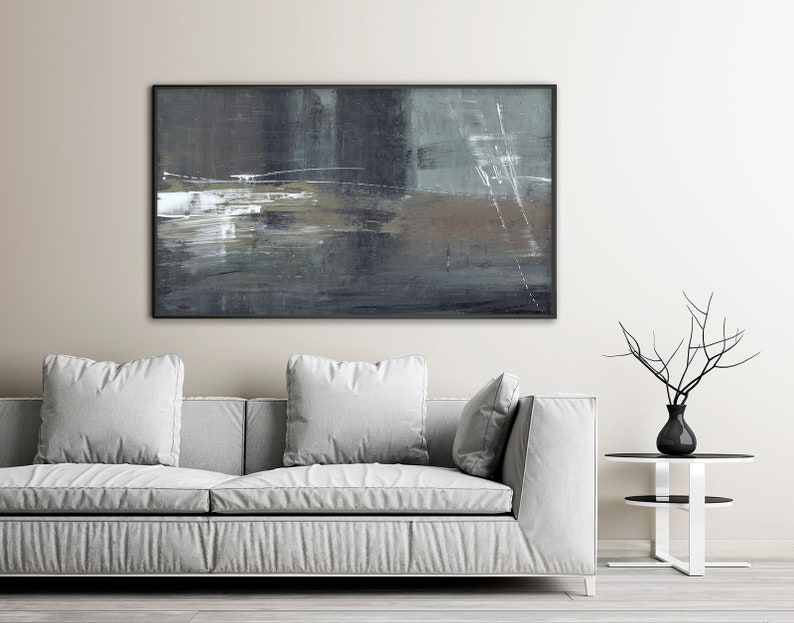 green and white shades classic /& modern home d\u00e9cor brown Abstract art in black Extra large canvas PRINT of painting Grand gesture