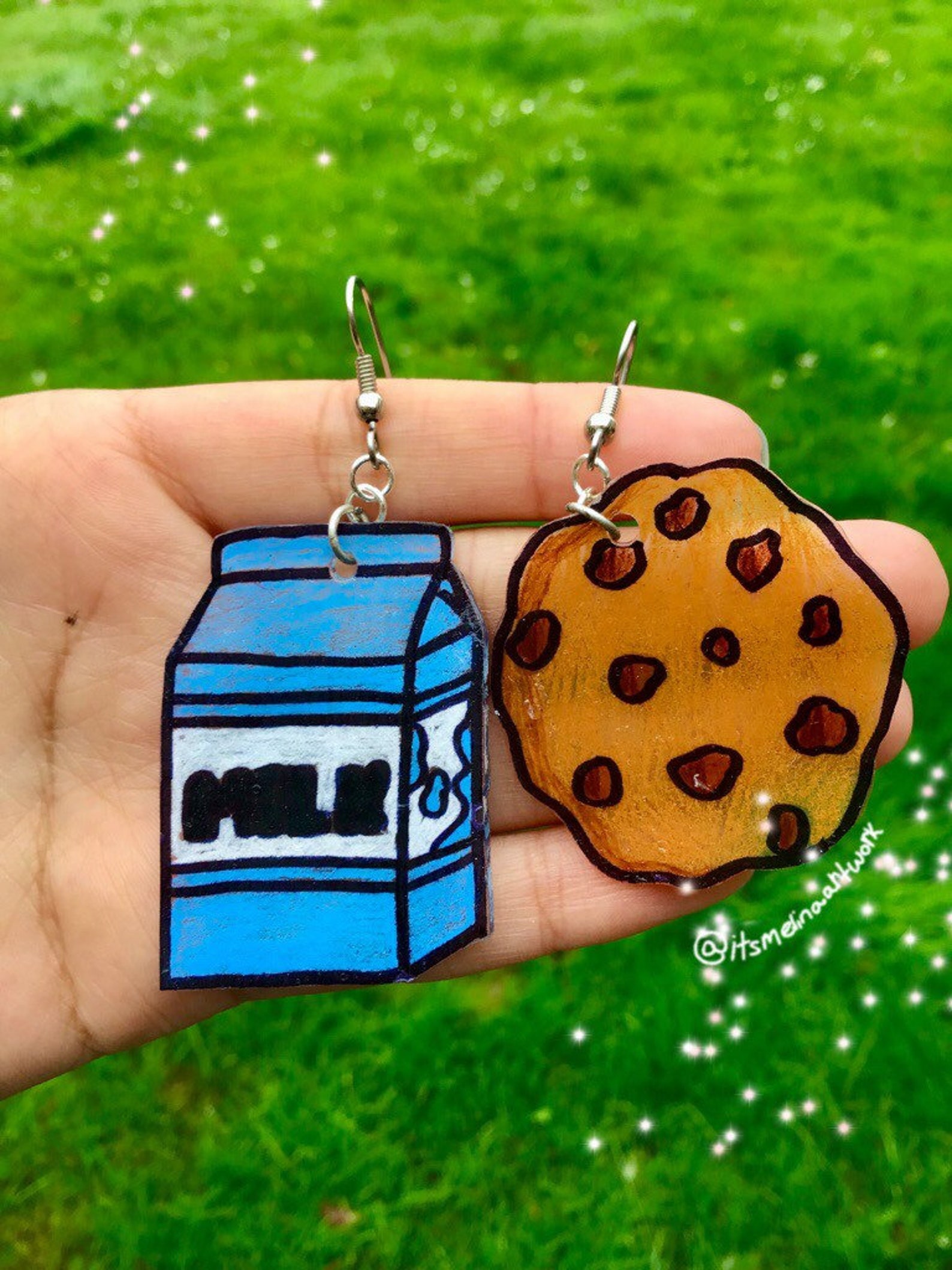 Cookie and milk earrings shrinky dink Etsy