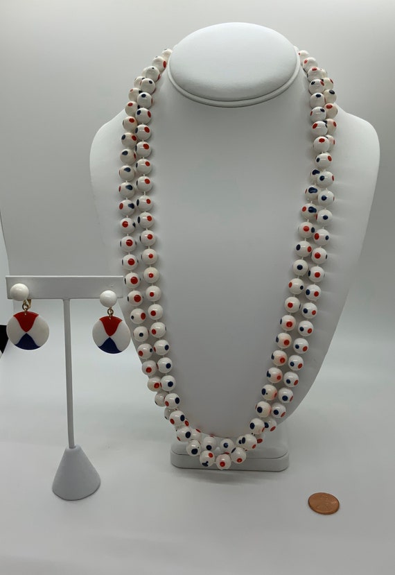 Vintage TRIFARI red white blue necklace earrings