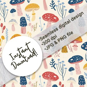 Motivo digitale senza giunture / Motivo senza giunture di funghi / Motivo ripetuto di funghi / Motivo senza giunture di tumbler / Disegni di sublimazione / Boho