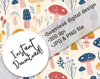 Nahtloses digitales Muster | Pilz Muster | Pilze Rapportmuster | Tumbler nahtlose Muster | Sublimationsentwürfe | Boho