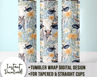 Holstein Kuh Tumbler Sublimations Design: Floral Tumbler Wrap (Digitaler Download)
