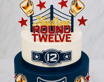 Boxing personalised cake topper - Set with cake charms 3d and personalised with any name and age.