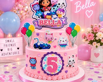 Gabby's Dollhouse Personalized Birthday Cake Topper - option to add cake charms - girls party decoration