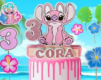 Lilo & Stitch Angel Birthday Cake topper - Personalised with option to add Cake charms and cupcake toppers - Free tracked posted next day