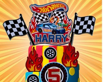 Racing Wheels 3d personalised birthday cake topper set - 8 items - any name and age - boys or girls cake decoration - free tracked post