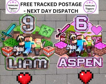 Gamers cake topper - 3d personalised gaming themed birthday topper for girls or boys - computer game - 1 day dispatch pink or green