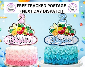 Hey Bear Dancing Fruits Cake Topper: Personalized Glitter Birthday Decoration