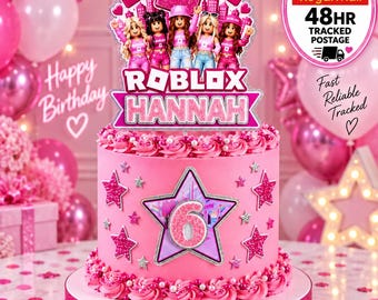 Personalised Roblox Birthday Cake Topper - 7 Piece Set With Cake Charm
