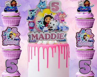 Gabby's Dollhouse cake topper - 3d & personalised with any name and age - Optional matching Cupcake toppers - Birthday party decoration.
