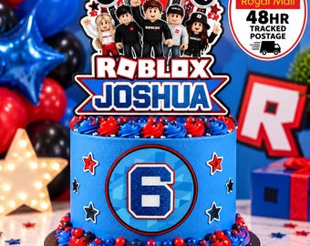 Personalised Roblox Birthday Cake Topper - 7 Piece Set With Cake Charm