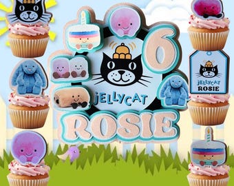 Jellycat cake topper - 3d personalised with any name & age - option to add Cupcake toppers - kids birthday party decoration
