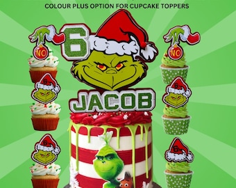 Grinch 3d birthday cake topper - Cup Cake toppers - 3d personalised name and age