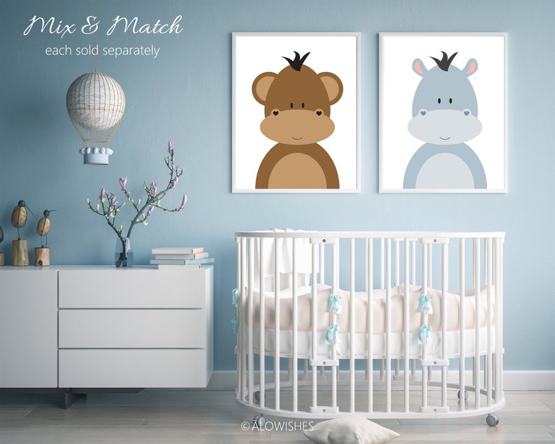 Hippo Nursery Wall Art Cute Safari Nursery Decor Jungle Etsy