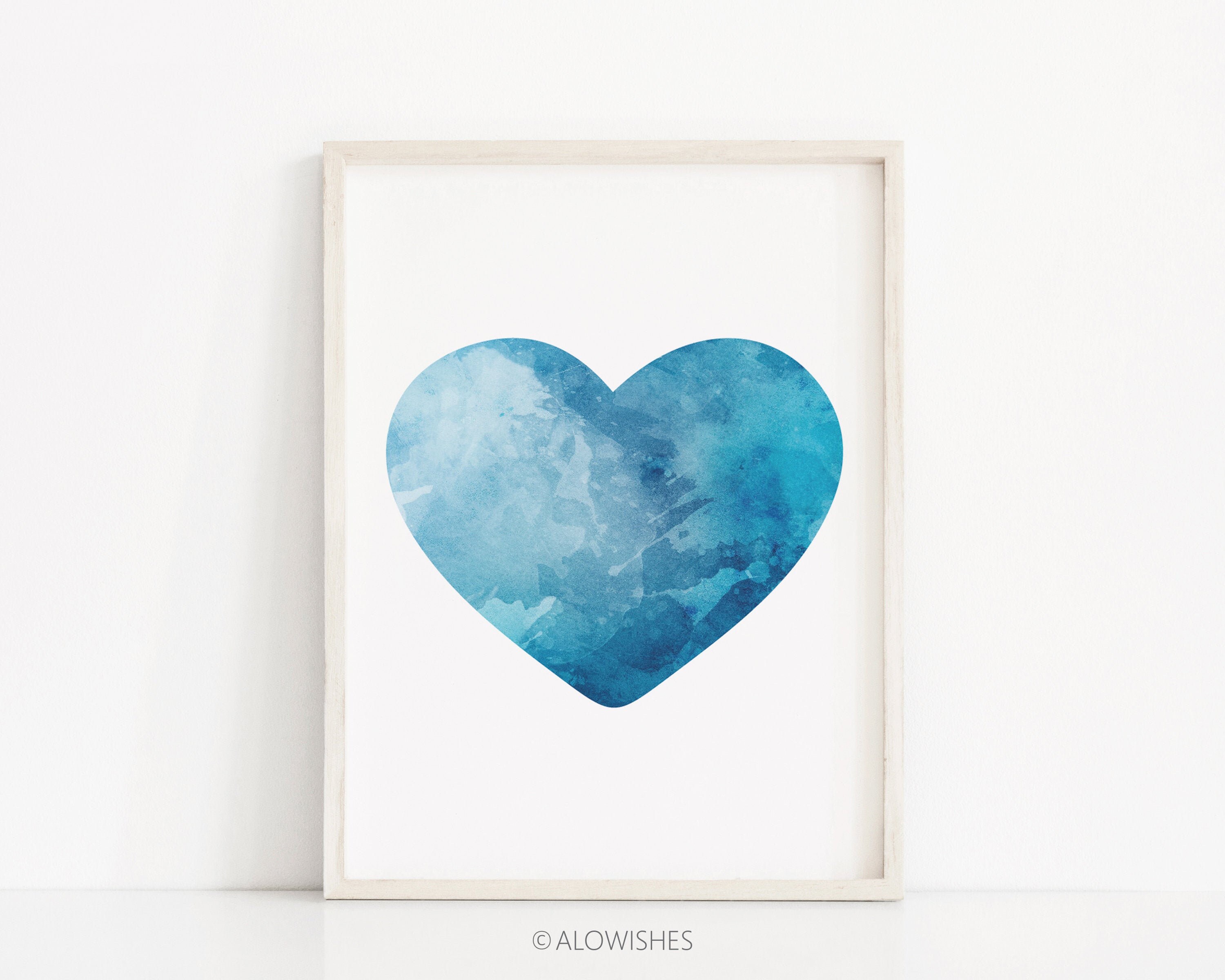 Blue Watercolor Heart Silhouette Blue Watercolor Heart Etsy