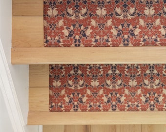 Boho Stair Treads William Morris Pattern, Floral & Geometric (Custom Sizes 28x8 to 36x10, Non-Slip Material)