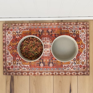 Dog Bowl Mat Premium Feeding Placemat: Boho Style - Nonslip, Machine Washable, Durable Floor Protector