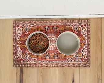 Dog Bowl Mat Premium Feeding Placemat: Boho Style - Nonslip, Machine Washable, Durable Floor Protector