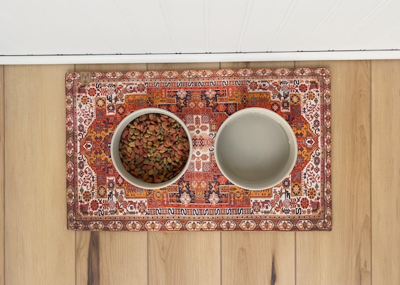 Dog Bowl Mat Premium Feeding Placemat: Boho Style - Nonslip, Machine Washable, Durable Floor Protector