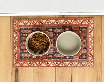 Dog Bowl Mat Premium Feeding Placemat: Absorbent Rug Texture, Nonslip Backing (Machine Washable, Small to Large)