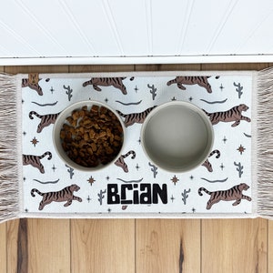 Personalized Pet Bowl Mat with Fringe - Machine Washable - Nonslip - Brian