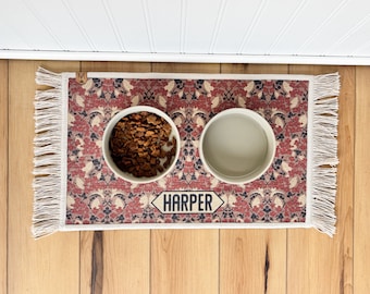 Personalized Dog Bowl Mat with Fringe, Nonslip, Machine Washable - Harper