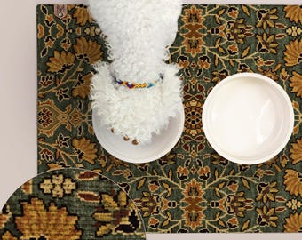 Dog Bowl Mat Premium Non-Slip Placemat: Absorbent Rug-Style Design, Machine Washable | Durable Backing, Floor Protection