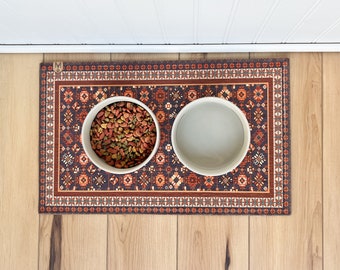 Boho Dog Bowl Mat: Nonslip Absorbent Pet Feeding Protector, Machine Washable