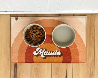 Personalized Dog Bowl Mat - Nonslip - Machine Washable - Maude