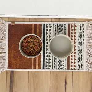 Dog Bowl Mat with Fringe - Machine Washable - Nonslip - Sierra