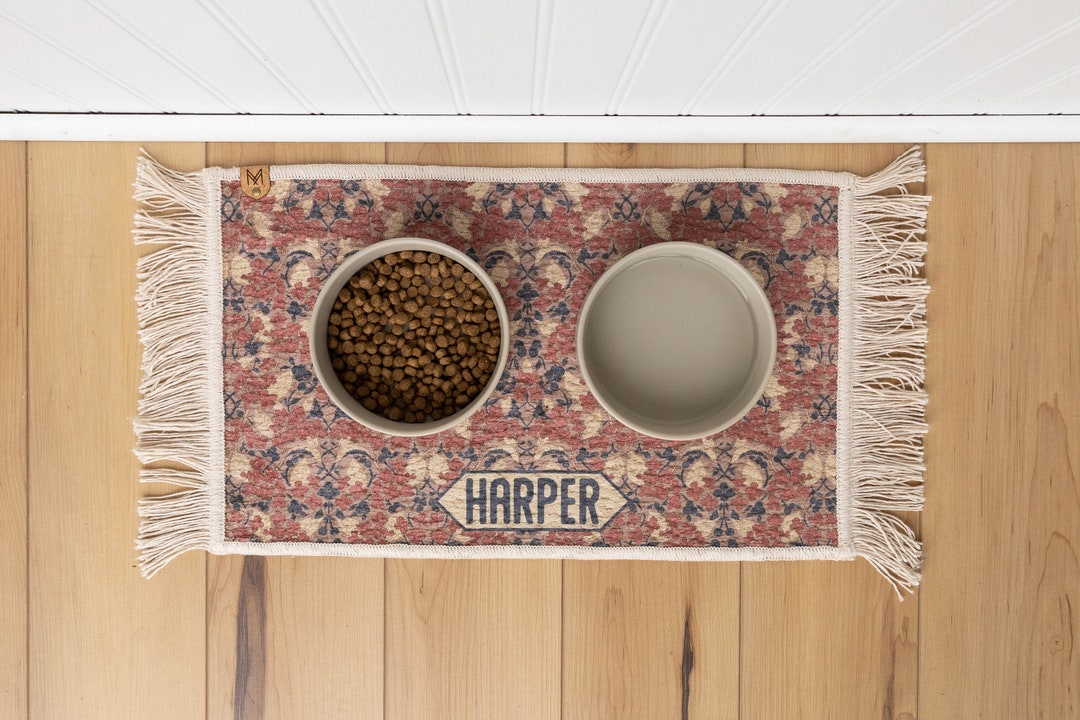Personalized Dog Bowl Mat Fringe Pet Placemat Dog Water Bowl Mat Custom
