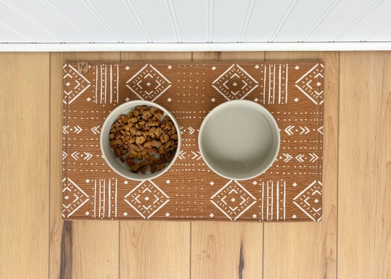 Boho Dog Bowl Mat: Nonslip Absorbent Feeding Placemat, Machine Washable Rug