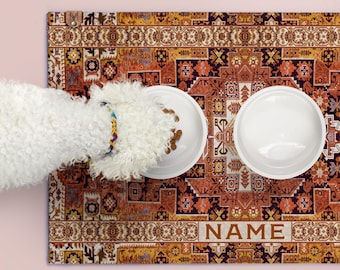 Boho Dog Bowl Mat, Absorbent Fringe Feeding Rug, Machine Washable Nonslip, Dog Mom Gift