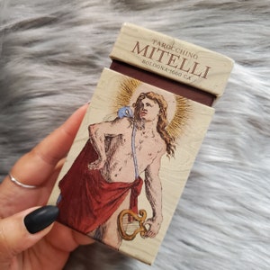 Tarocchino Mitelli by Nicola Antonio De Giorgio, 62 card deck with companion guidebook and original box