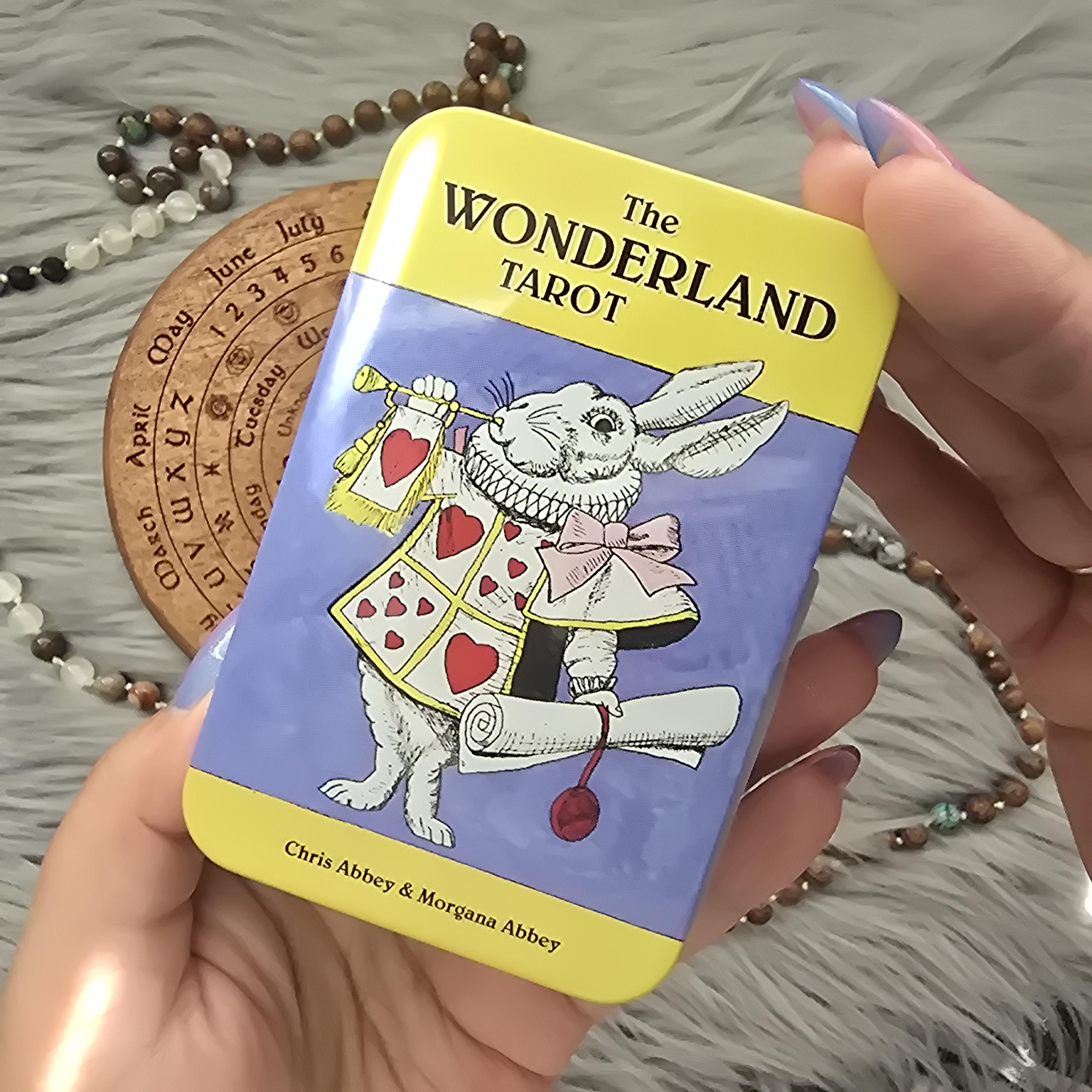 The Wonderland Tarot by Chris Abbey & Morgana Abbey, 78 card tarot deck with little white book and tin - USED
