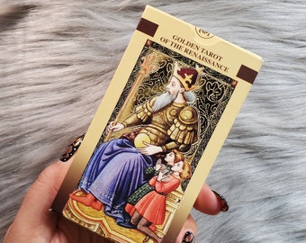 Golden Tarot of the Renaissance by Pietro Alligo, 78 card tarot deck with little white book and box