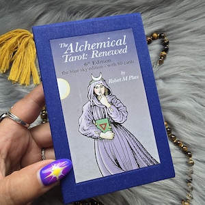 El Tarot Alquímico: Edición renovada 6.ª Edición The Blue Sky de Robert M Place, baraja de tarot de 80 cartas con guía complementaria y caja - USADO