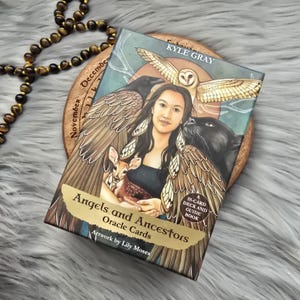 Cartas do Oráculo dos Anjos e Ancestrais por Kyle Gray, baralho de 55 cartas com guia complementar e caixa original - USADO