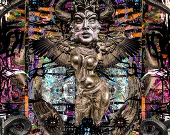 Digitale Collage Wandbehang: Indisch Hippie Baumwollstoff Art
