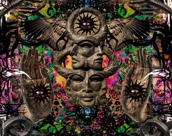 Psychedelische Collage, Tapisserie: Hippie Indische Kunst, Stoffdruck